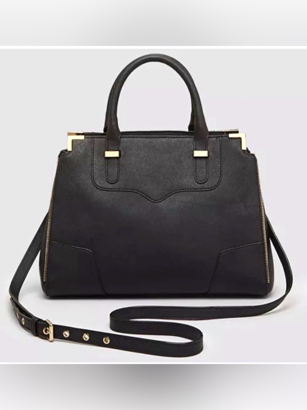 Rebecca Minkoff Amorous Satchel Black Saffiano Leather Silver Crossbody Bag